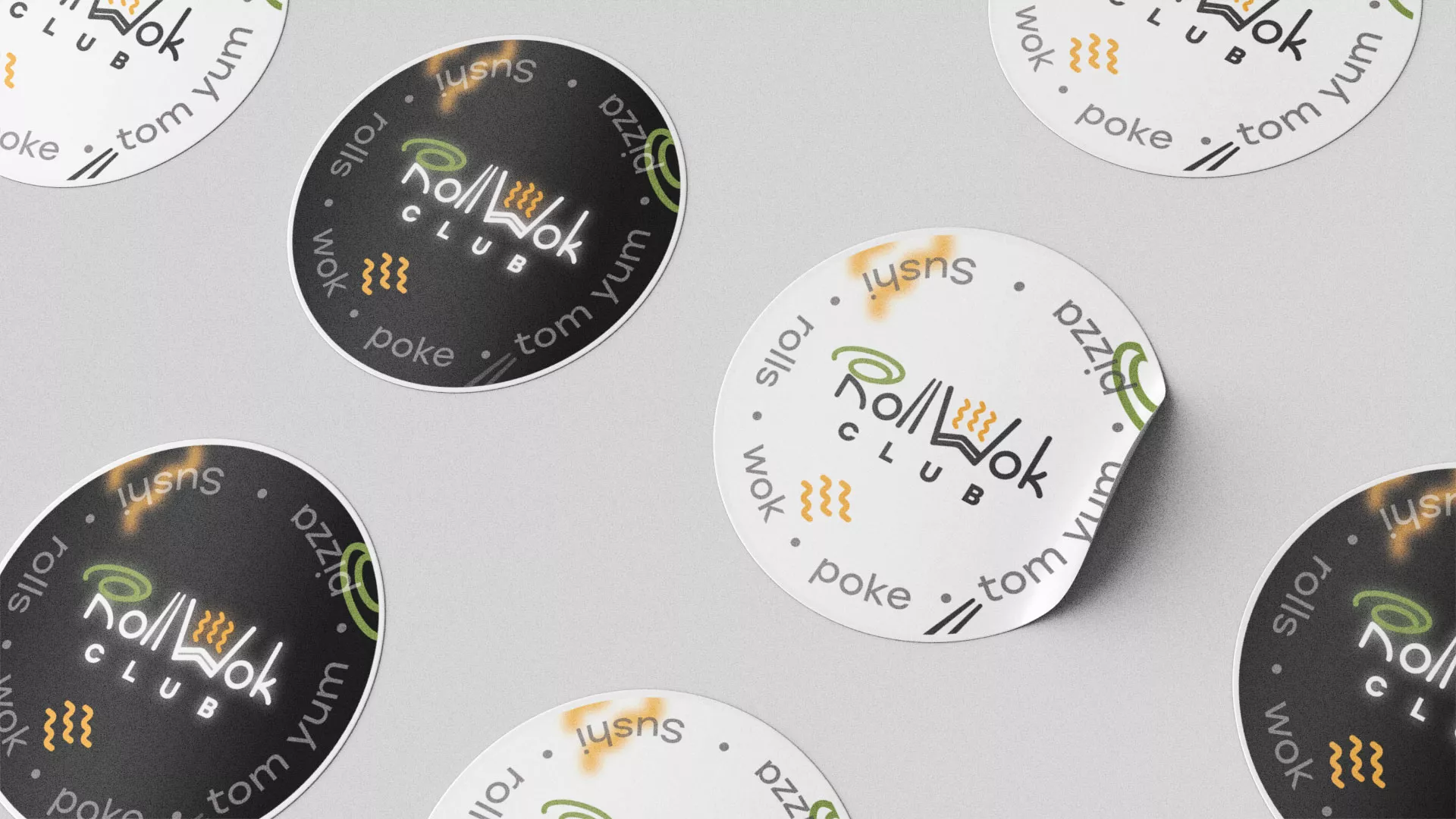 Разработка наклеек для суши-бара «Roll Wok Club» в Уфе