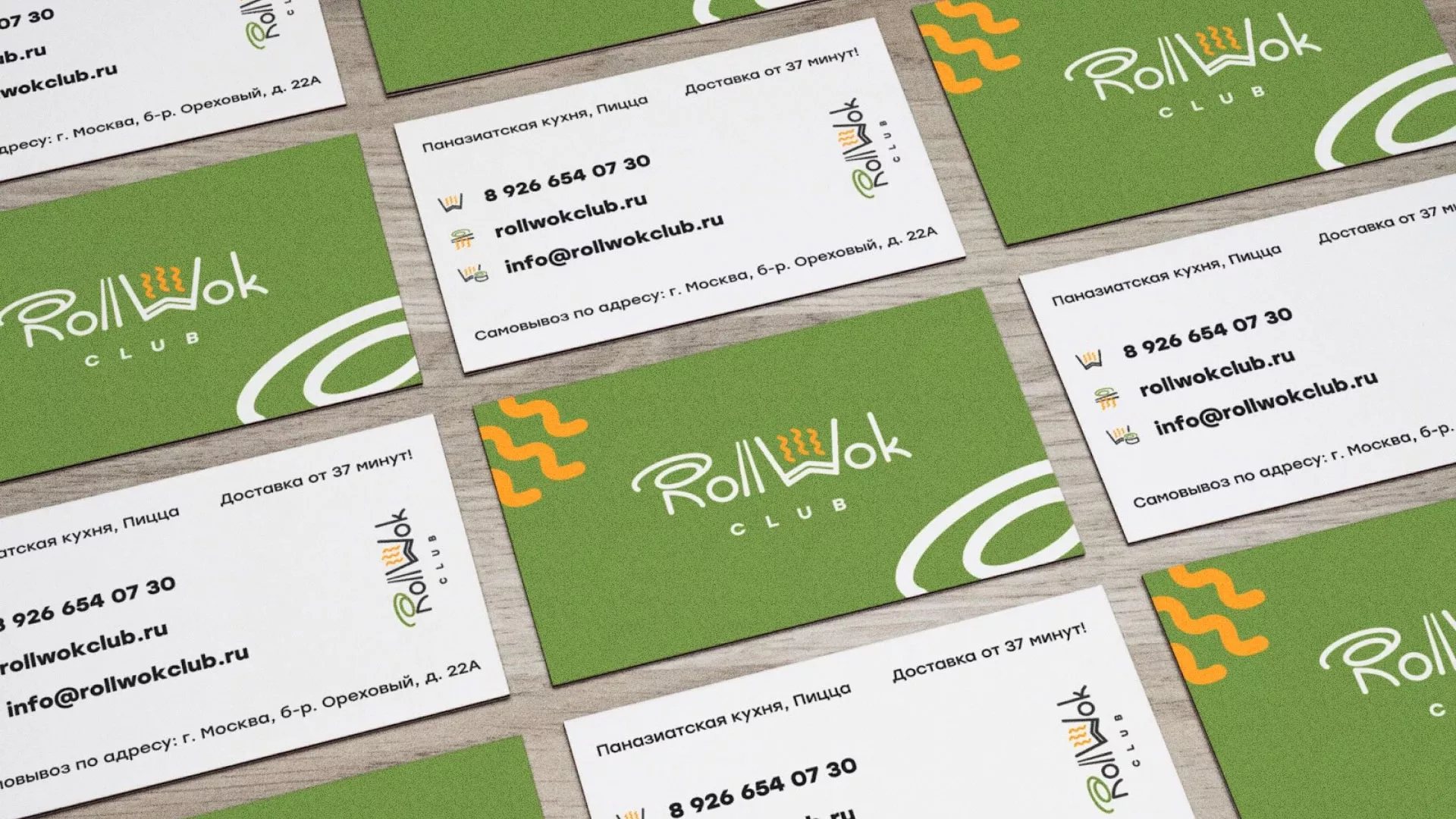 Разработка дизайна визиток суши-бара «Roll Wok Club» в Уфе